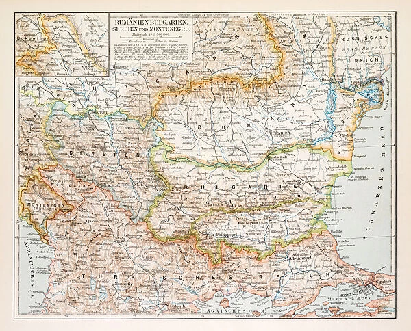 Map of Rumania Bulgaria 1896