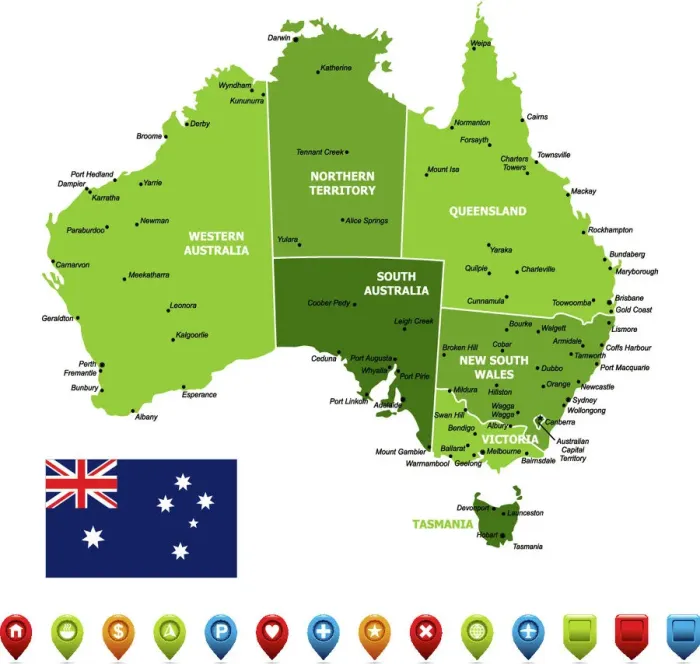 Framed Print : High-Resolution Australia Map Print with Navigation Icons Framed Print : High-Resolution Australia Map Print with Navigation Icons