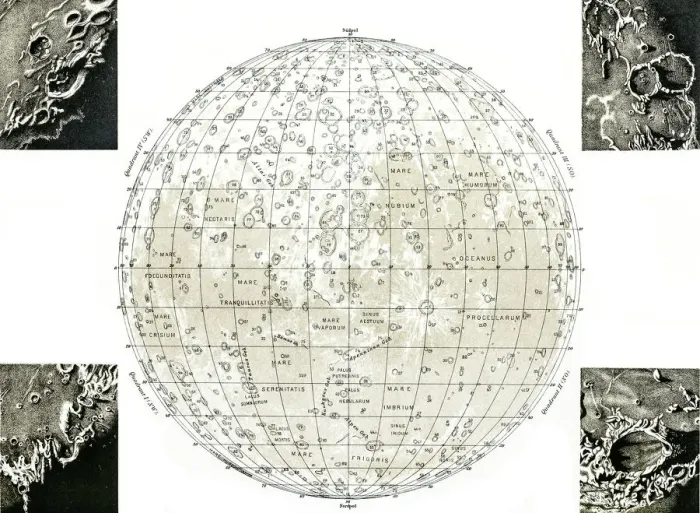 Framed Print : Lunar Map Antique Print - Celestial Maps Framed Print : Lunar Map Antique Print - Celestial Maps