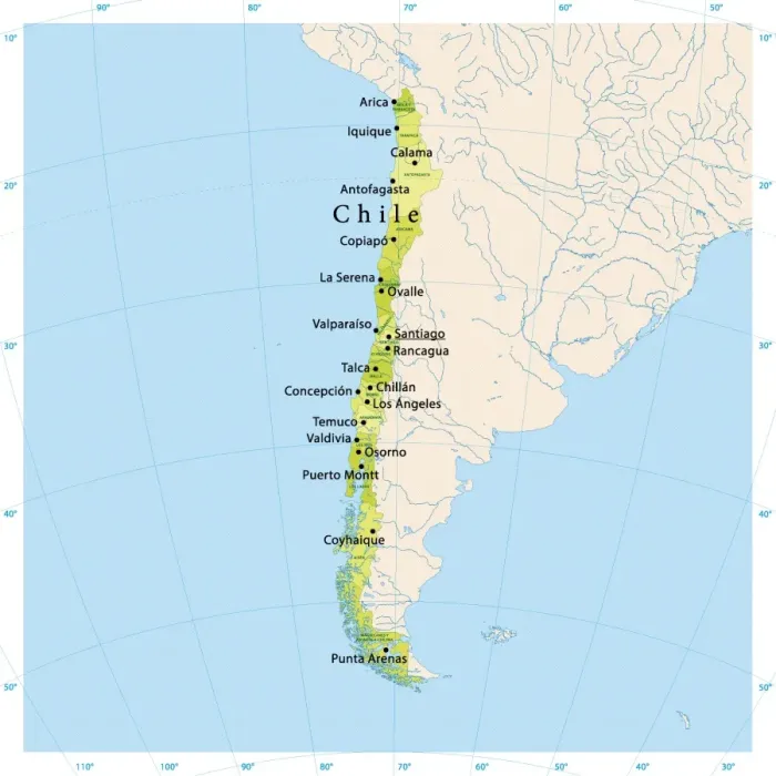 Framed Print : Chile Vector Map Print: Elongated Geography Framed Print : Chile Vector Map Print: Elongated Geography