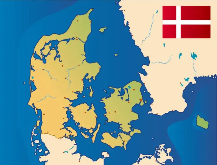 Framed Print : Denmark Cartoon Map Print - Colorful Illustration of Denmark Framed Print : Denmark Cartoon Map Print - Colorful Illustration of Denmark