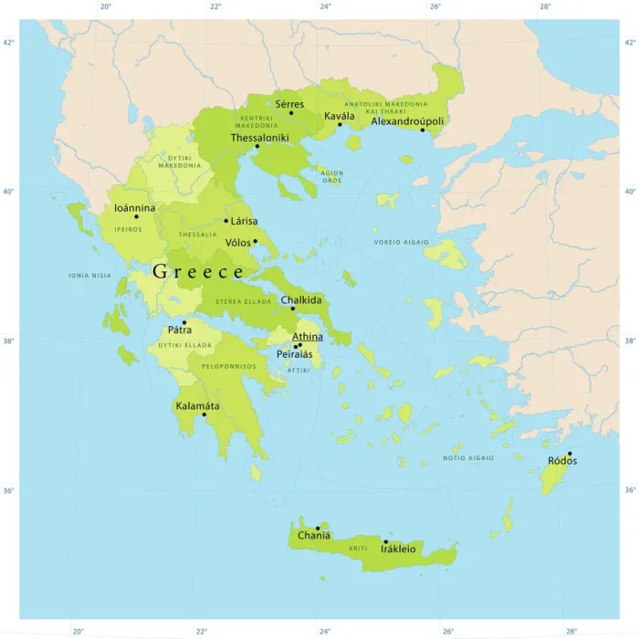 Framed Print : Greece Vector Map Print in CMYK Colors