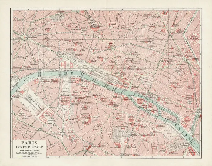 Framed Print : Map of Paris 1900 Meyers Hand-Atlas Print Framed Print : Map of Paris 1900 Meyers Hand-Atlas Print