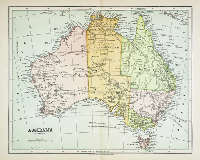 Framed Print : 1883 Map of Australia Print Framed Print : 1883 Map of Australia Print