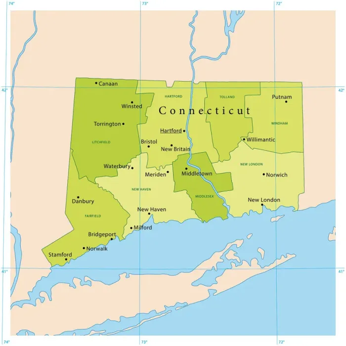 Framed Print : Connecticut Vector Map for High-Quality Print Framed Print : Connecticut Vector Map for High-Quality Print