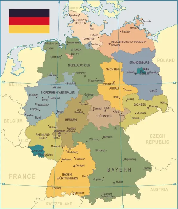 Framed Print : Germany Colored Map Print Framed Print : Germany Colored Map Print