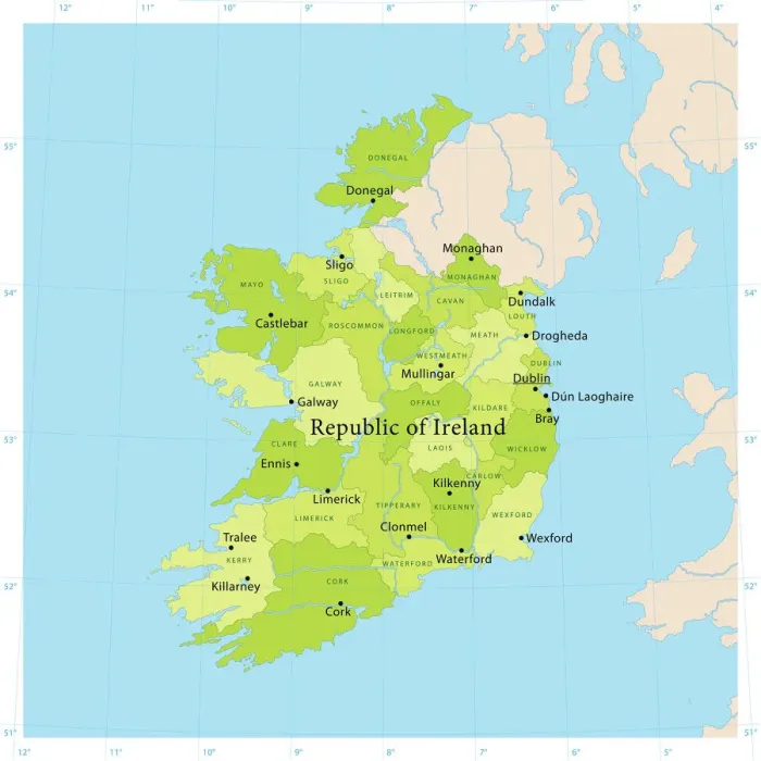 Framed Print : Highly Detailed Ireland Vector Map Print for Art and Design Framed Print : Highly Detailed Ireland Vector Map Print for Art and Design