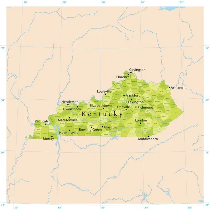 Framed Print : Highly Detailed Kentucky Vector Map Print Framed Print : Highly Detailed Kentucky Vector Map Print