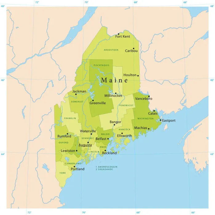 Framed Print : Maine Vector Map Print with High-Resolution Illustrations Framed Print : Maine Vector Map Print with High-Resolution Illustrations