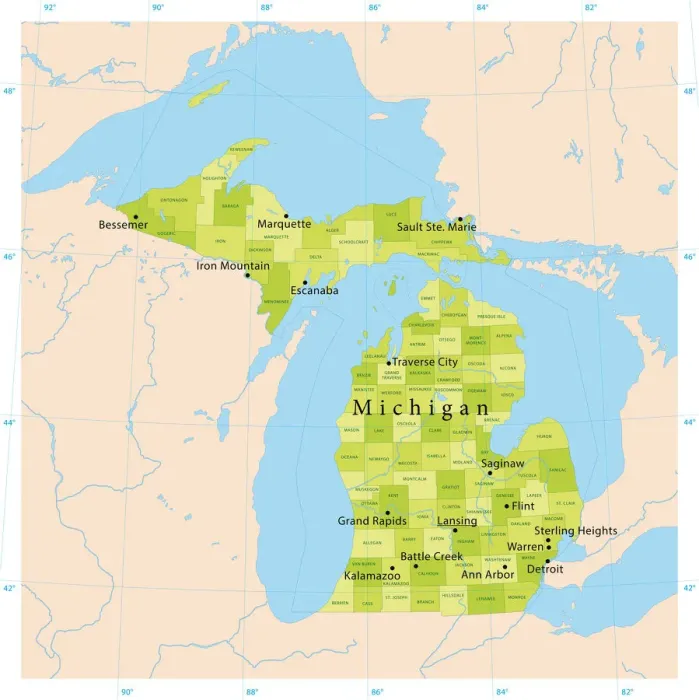 Framed Print : Michigan Vector Map Print for High-Quality Output Framed Print : Michigan Vector Map Print for High-Quality Output