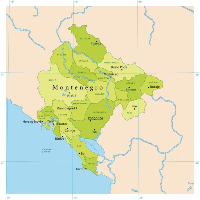 Framed Print : Highly Detailed Montenegro Print Map Framed Print : Highly Detailed Montenegro Print Map