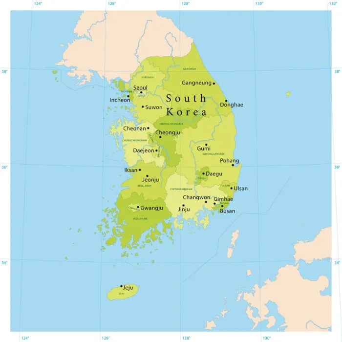 Framed Print : Highly Detailed South Korea Vector Map Print for CMYK