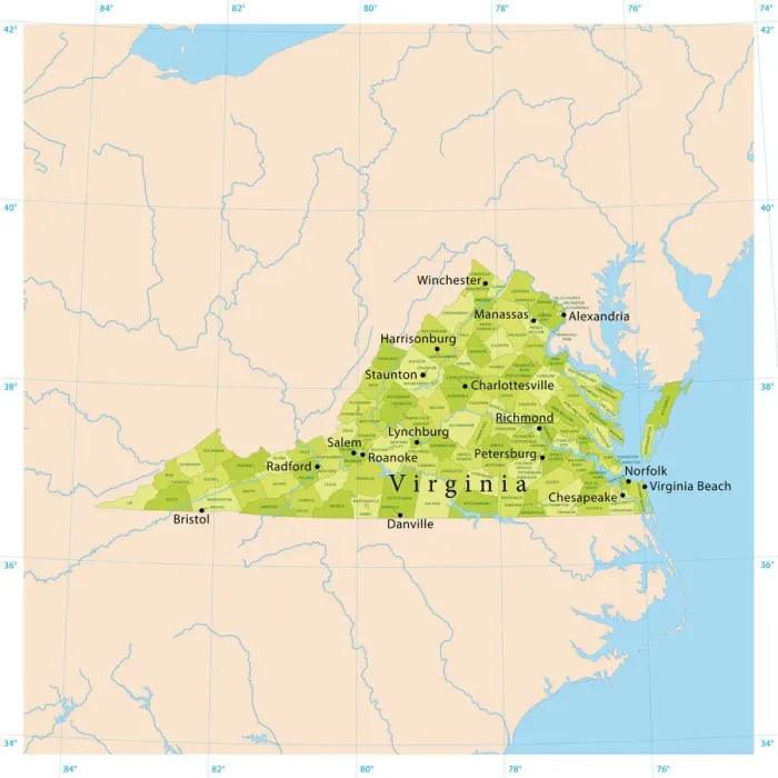Framed Print : Highly Detailed Virginia Vector Map Print Framed Print : Highly Detailed Virginia Vector Map Print