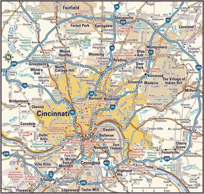 Framed Print : Cincinnati, Ohio Area Reference Map Print 2011 Edition Framed Print : Cincinnati, Ohio Area Reference Map Print 2011 Edition