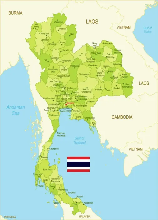 Framed Print : Detailed Thailand Print Map with Surroundings and Provinces Framed Print : Detailed Thailand Print Map with Surroundings and Provinces