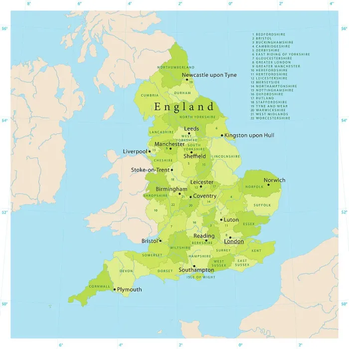 Framed Print : Highly Detailed Vector Map of England Print (Reference Maps) Framed Print : Highly Detailed Vector Map of England Print (Reference Maps)