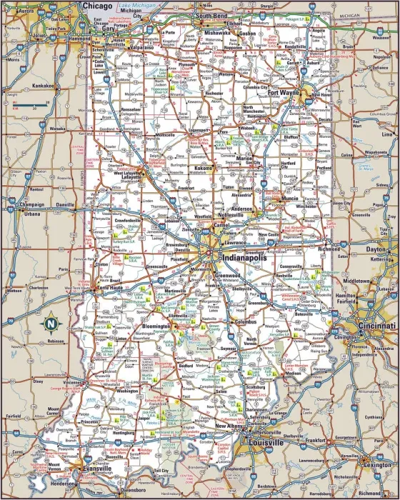 Framed Print : Indiana Highway Map Print Framed Print : Indiana Highway Map Print