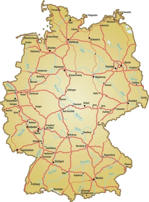 Framed Print : Map of Germany Print with Major Cities and Reference Points Framed Print : Map of Germany Print with Major Cities and Reference Points