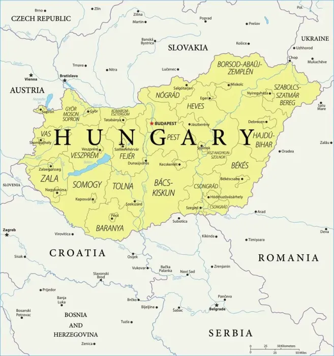 Framed Print : Hungary Vector Map Print - Reference Illustration Framed Print : Hungary Vector Map Print - Reference Illustration