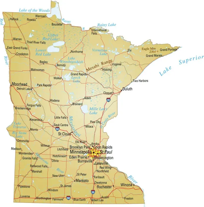 Framed Print : Minnesota Reference Map Print Vector Illustration