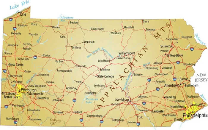 Framed Print : Pennsylvania Map Print - Vector Reference Illustration
