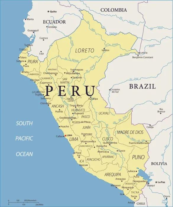 Framed Print : Vector Map of Peru Print - Reference Maps