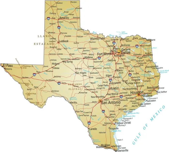 Framed Print : Texas Reference Map Print - Vector Illustration