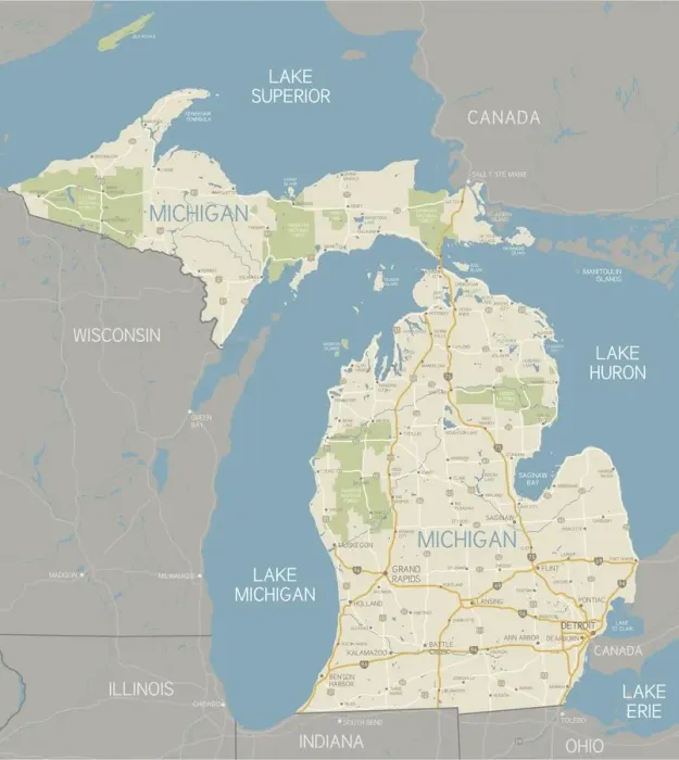 Framed Print : Michigan Map Print: Detailed Reference Map Framed Print : Michigan Map Print: Detailed Reference Map