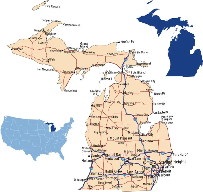 Framed Print : Michigan Road Map Print - Reference Maps Framed Print : Michigan Road Map Print - Reference Maps
