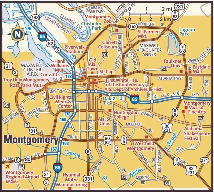 Framed Print : Montgomery Alabama Area Map Print 2011 Edition Reference Maps Framed Print : Montgomery Alabama Area Map Print 2011 Edition Reference Maps
