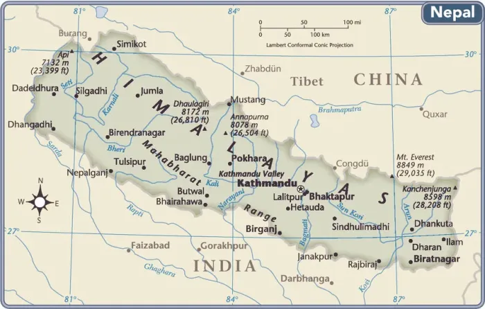 Framed Print : Nepal Country Map Print (Reference Maps) 2011 Edition