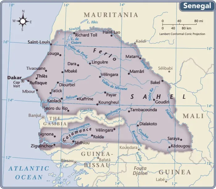Framed Print : Senegal Country Map Print 2011 Edition Reference Maps