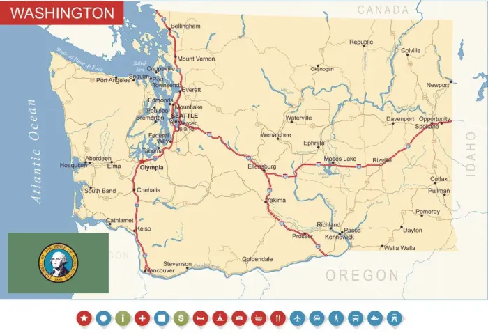 Framed Print : Highly Detailed Washington State Print Map USA Reference Framed Print : Highly Detailed Washington State Print Map USA Reference