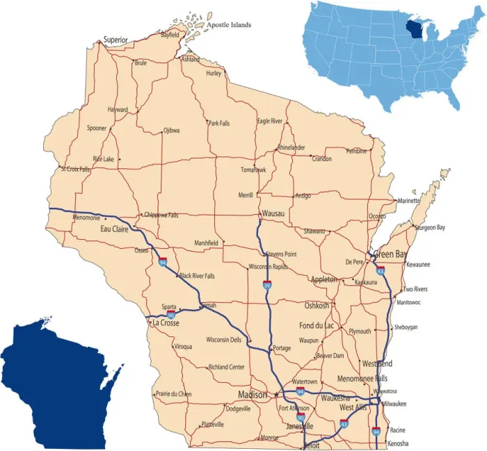 Framed Print : Wisconsin Road Map Print - Reference Maps Framed Print : Wisconsin Road Map Print - Reference Maps