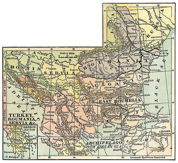 Map of Turkey and Rumania 1889