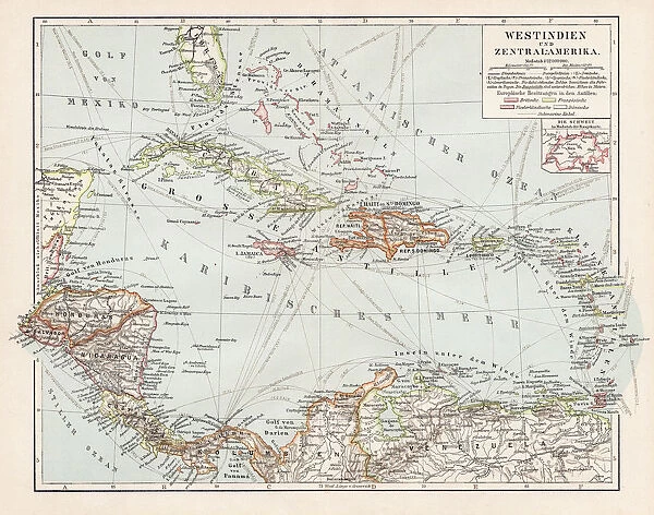 Map of West Indies and Central America 1900