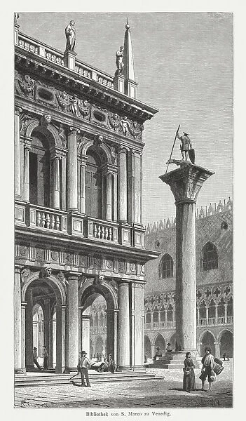 Marciana National Library, Venice, Italy, wood engraving, published in 1884