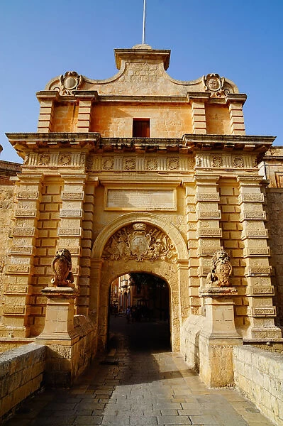 Mdina Gate in the Sunshine, Dusk, Mdina, Malta