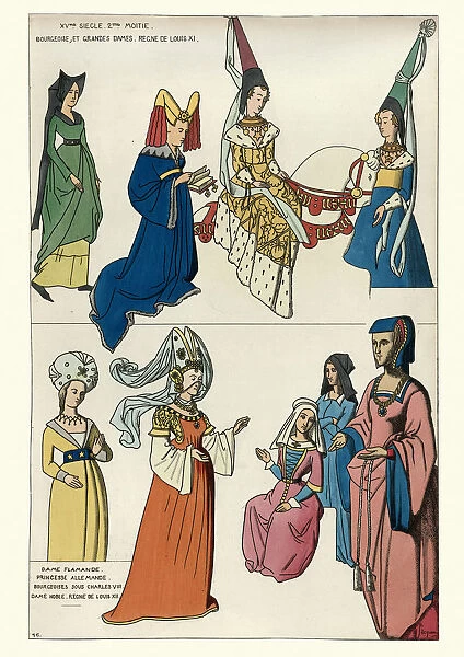Medieval women fashion, German Princess french ladies, 15th Century