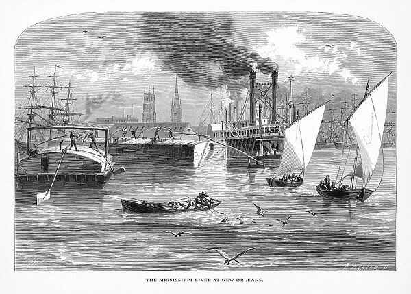 Mississippi River at New Orleans, Louisiana, United States, American Victorian Engraving, 1872