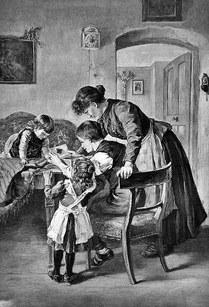 Mother with children looks at the butterfly in a box - 1896