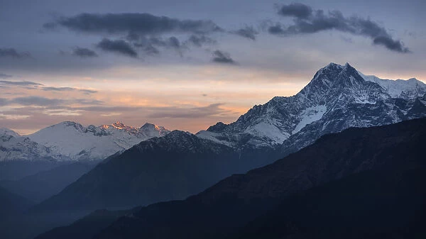 Nilgiri Peak and Dhampus Peak with sunrise, Nepal