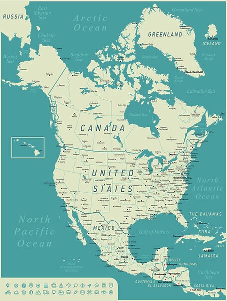 North America Map with navigation icons