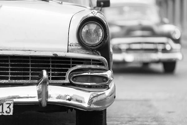 Front of old car on street of Havana, Cuba