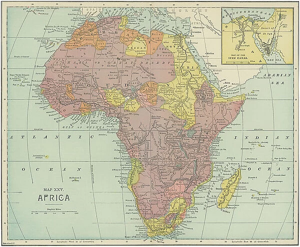Old chromolithograph map of Africa