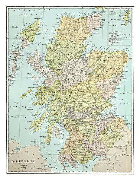 Old map of Scotland - Published 1894. Antique Illustration, Copyright has expired on this artwork