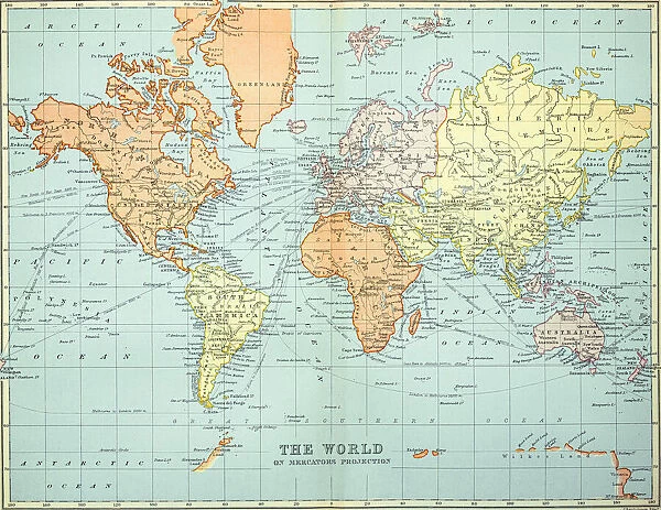 Old map of the World Map, Published 1894