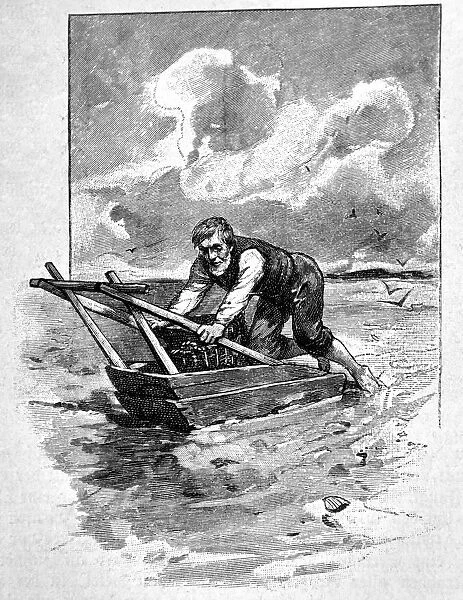 Older man fishing for shells at sea - 1896