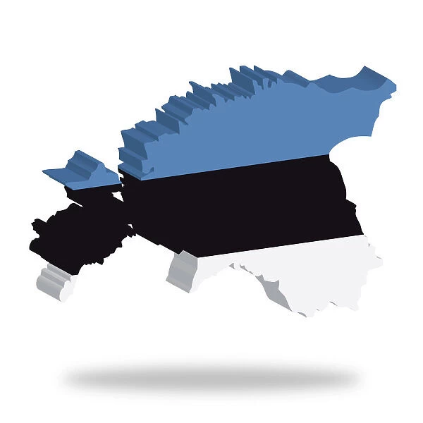Outline and flag of Estonia, 3D, hovering