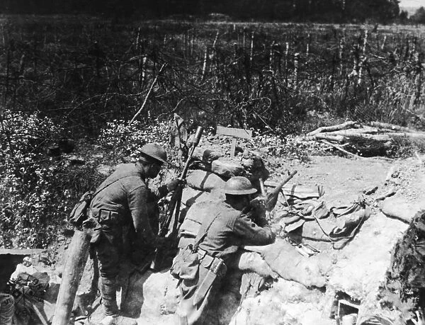 Outpost. American soldiers at an outpost in France during World War I, 4th October 1918